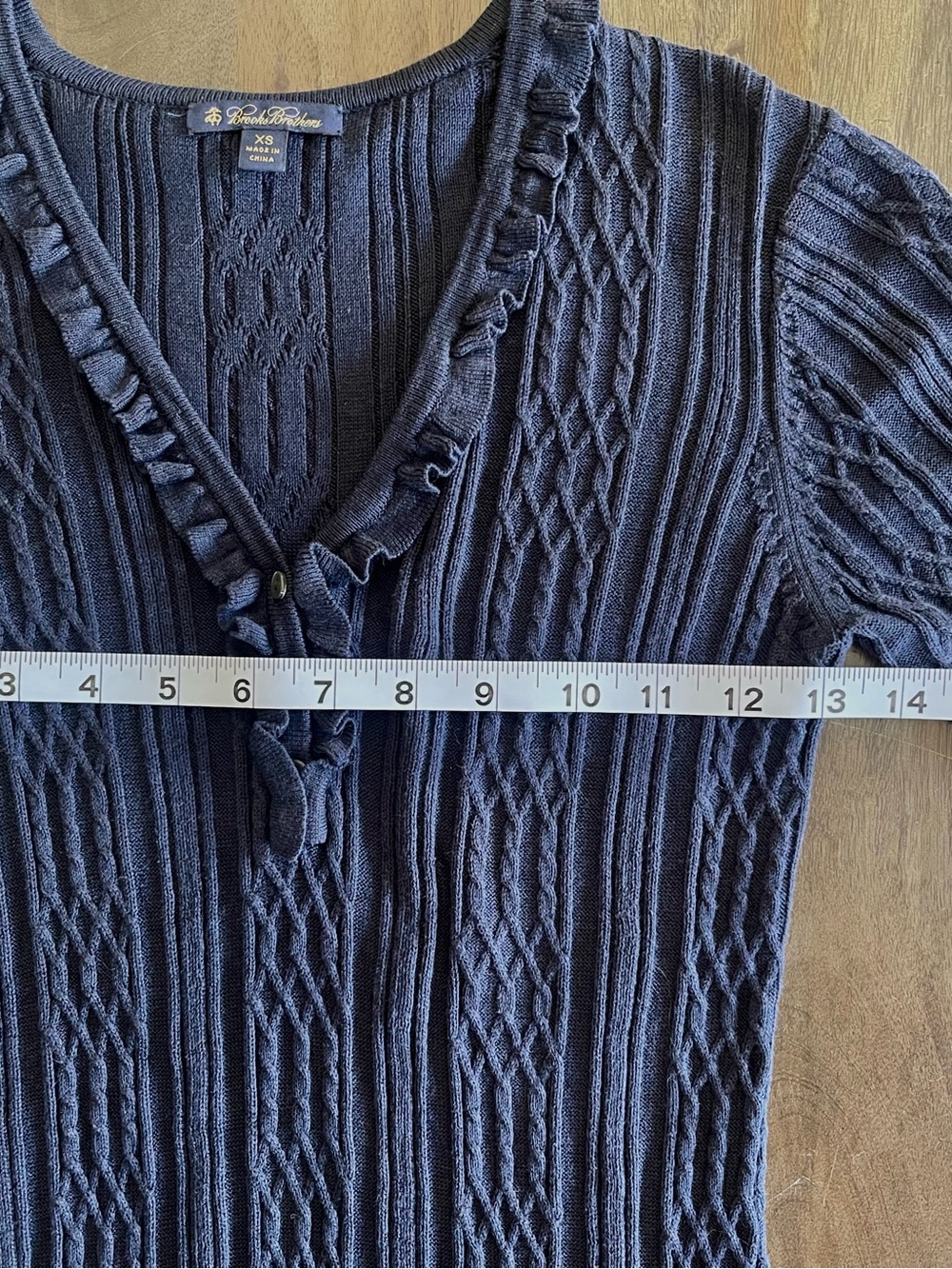 Brooks Brothers Navy Ruffle V‑Neck Knit Top - Picture 9 of 10